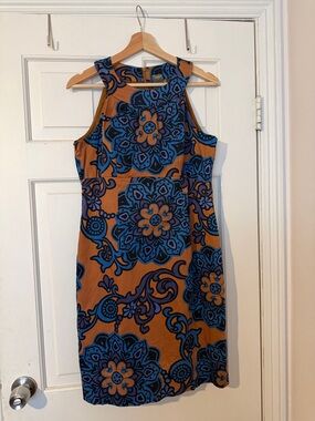 Taylor Sleeveless Midi Dress in Blue and Mustard